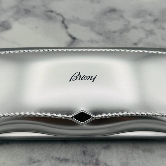 Brioni Sunglasses Eyeglasses Case,Silver Metallic Hard Clamshell , Black Inner - Picture 4 of 11